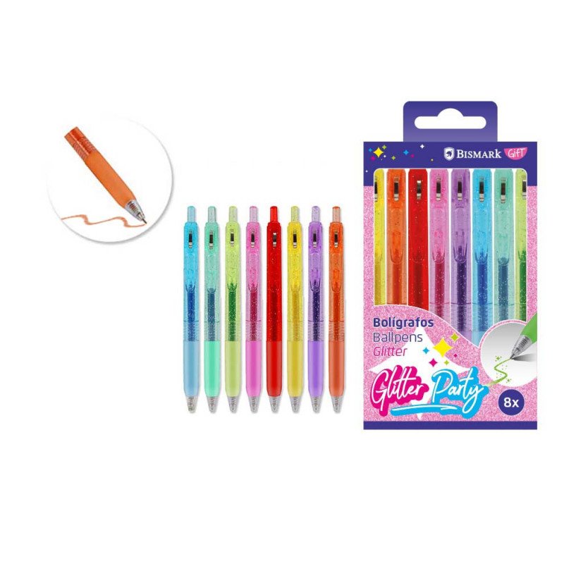 8 BOLIGRAFO COLOR CON PURPURINA