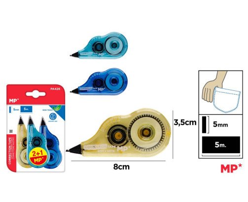 PACK 3 MINI CINTA CORRECTOR 5MM*5M