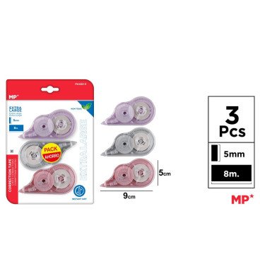 PACK 3  CINTA CORRECTOR 5MM*8M