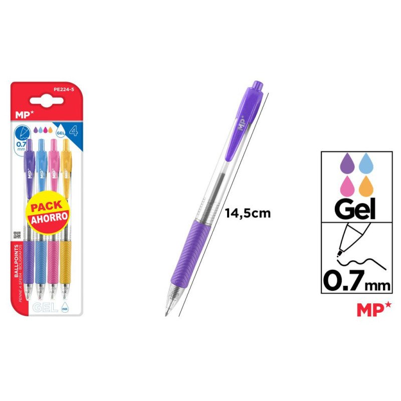 4 BOLIGRAFO TINTA GEL PASTEL PUNTA 0.7MM