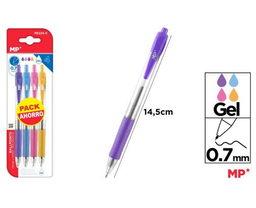 4 BOLIGRAFO TINTA GEL PASTEL PUNTA 0.7MM