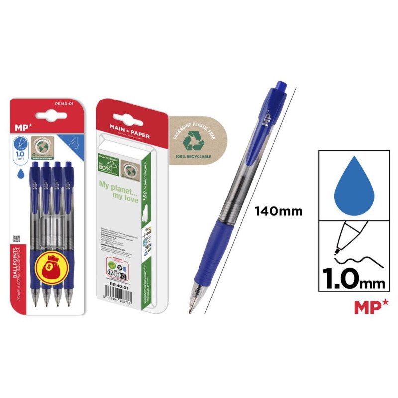 4 BOLIGRAFO PUNTA 1.0MM 4 AZULES