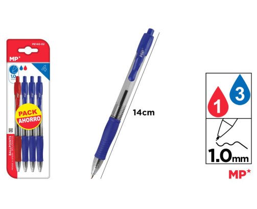 4 BOLIGRAFO PUNTA 1.0MM 1ROJO+3AZUL