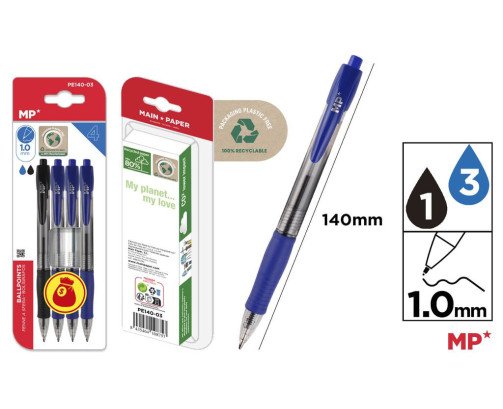 4 BOLIGRAFO PUNTA 1.0MM 3 AZUL +1 NEGRO