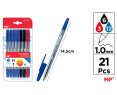 21 BOLIGRAFO 1.0MM 3ROJOS+12AZULES+6NEGROS