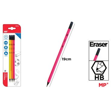 3 LAPICES CON GOMA FLUORECENTE