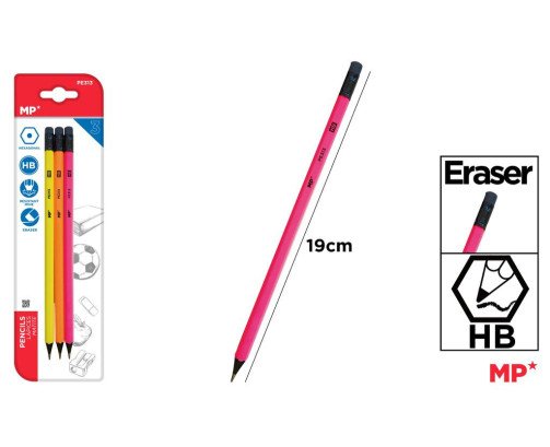 3 LAPICES CON GOMA FLUORECENTE