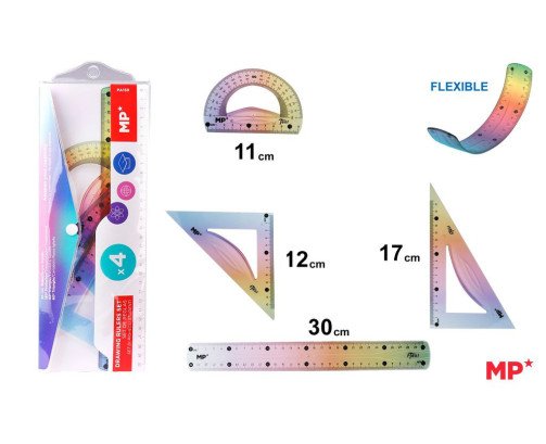 JUEGO DE 4 REGLAS SILICONA 30CM COLORES