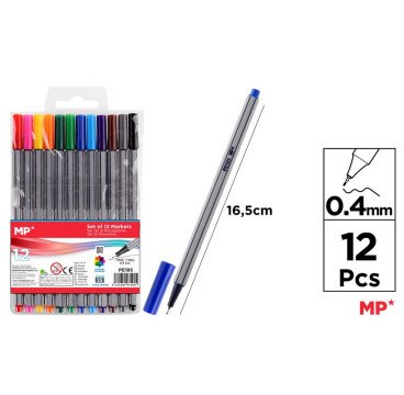 SET 12 ROTULADOR PUNTA FINA 0.4MM