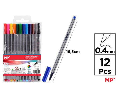 SET 12 ROTULADOR PUNTA FINA 0.4MM