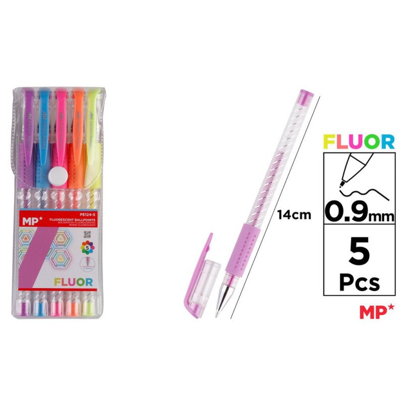 SET DE 5 BOLIGRAFOS FLUORESCENTES