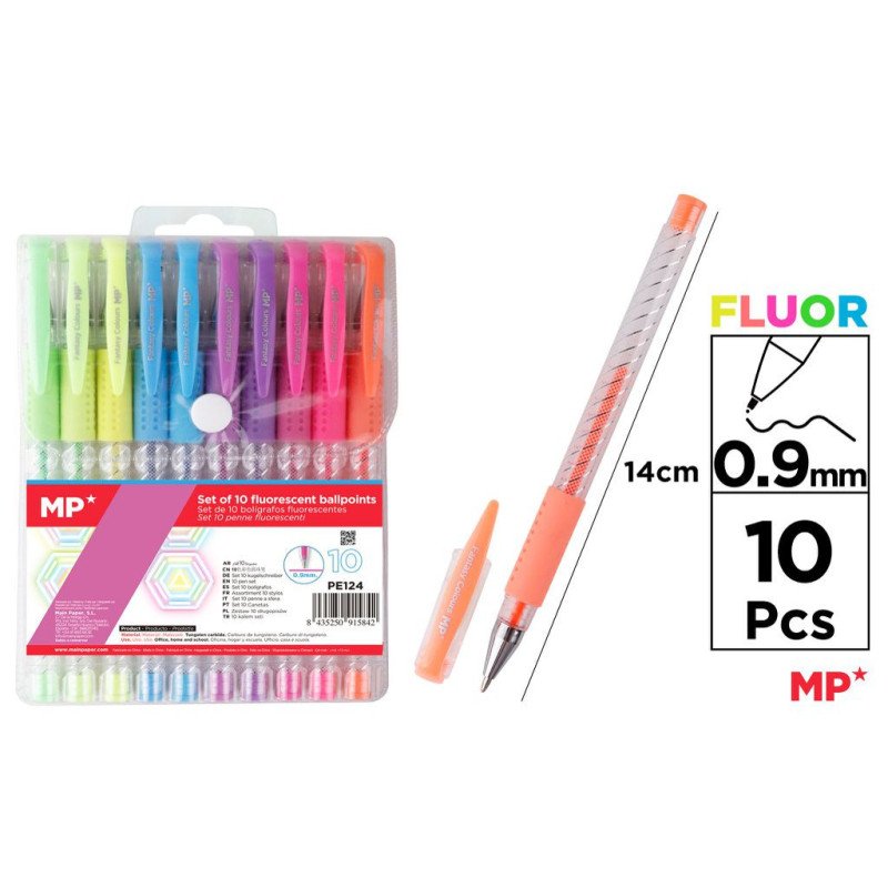 SET DE 10 BOLIGRAFOS FLUORESCENTES