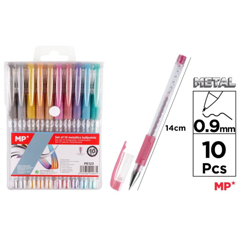 SET DE 10 BOLIGRAFOS METALIZADOS