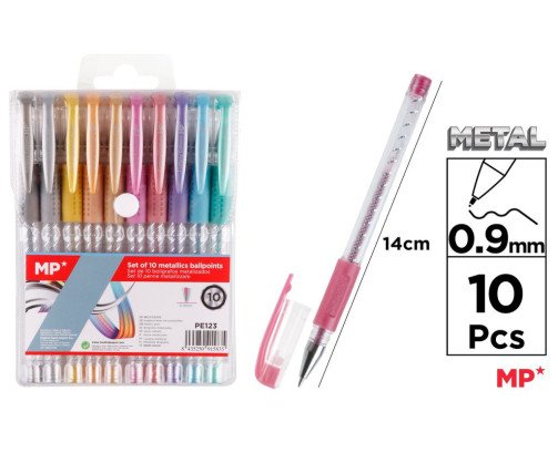 SET DE 10 BOLIGRAFOS METALIZADOS