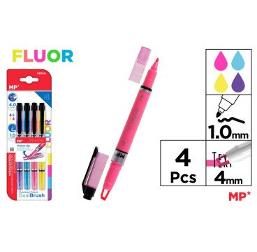 4 MARCADOR FLUORESCENTES PUNTA 4.0MM DOBLE PUNTA