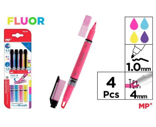 4 MARCADOR FLUORESCENTES PUNTA 4.0MM DOBLE PUNTA