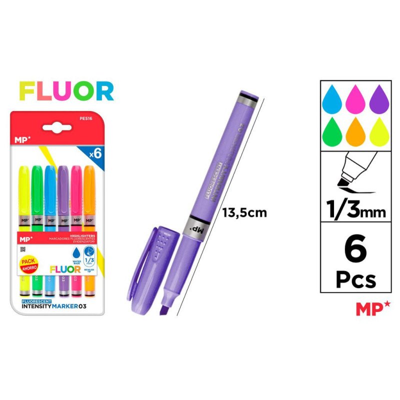 6 MARCADOR FLUORESCENTES PUNTA 1/3MM