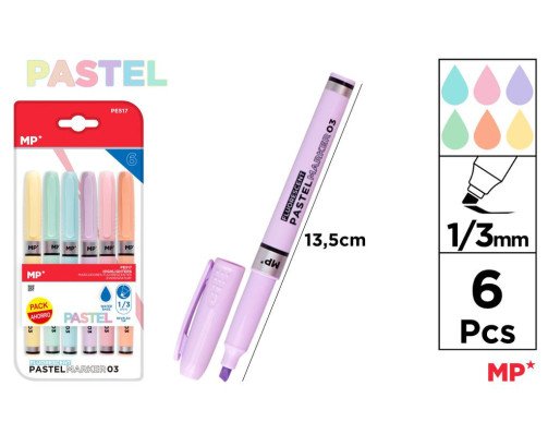 6 MARCADOR PASTEL PUNTA 1/3MM