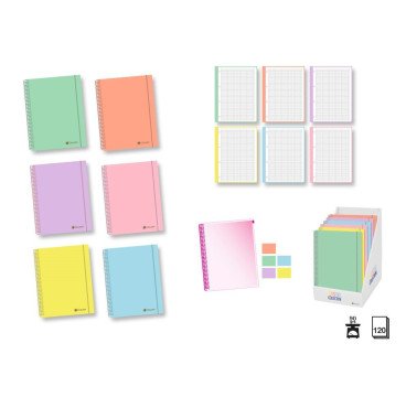 CUADERNOS A5 TAPA CARTON DURO CON HOJAS DE COLORES 120H 5*5MM 90G