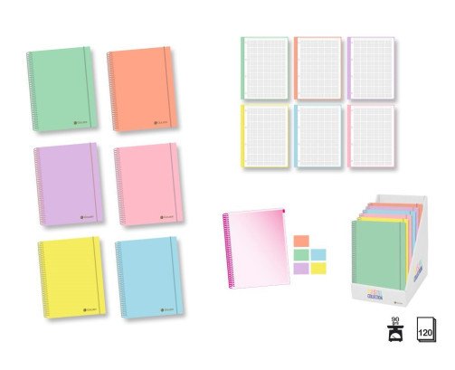 CUADERNOS A5 TAPA CARTON DURO CON HOJAS DE COLORES 120H 5*5MM 90G