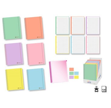 CUADERNOS A4 TAPA CARTON DURO CUADRICULADOR 5*5MM  ,120H 90GR COLOR PASTEL