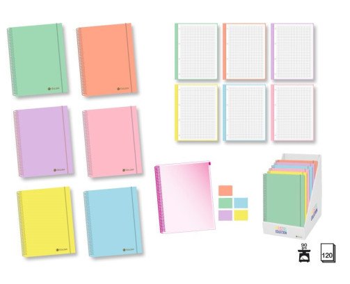 CUADERNOS A4 TAPA CARTON DURO CUADRICULADOR 5*5MM  ,120H 90GR COLOR PASTEL
