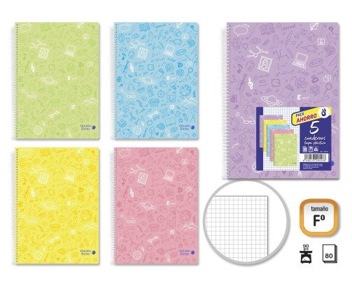 CUADERNOS A4 TAPA PLASTICO PASTEL ,80HOJAS CUADRICULADO 4*4MM 90G