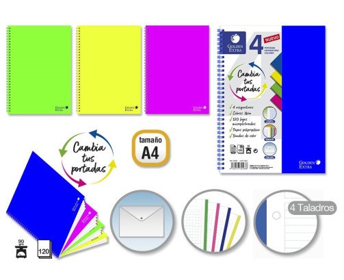 CUADERNOS A4 4EN1 TAPA PLASTICO 120H CUADRICULADO 5*5MM 90G +1 CARPETA