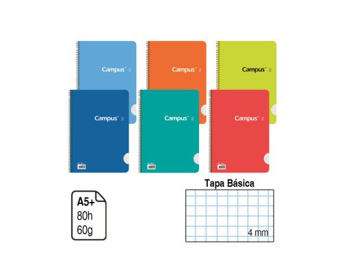 BLOC ESPIRAL CAMPUS A5+ TAPA BÁSICA 80 H. CUADRÍCULA 4 MM. REF. 1143