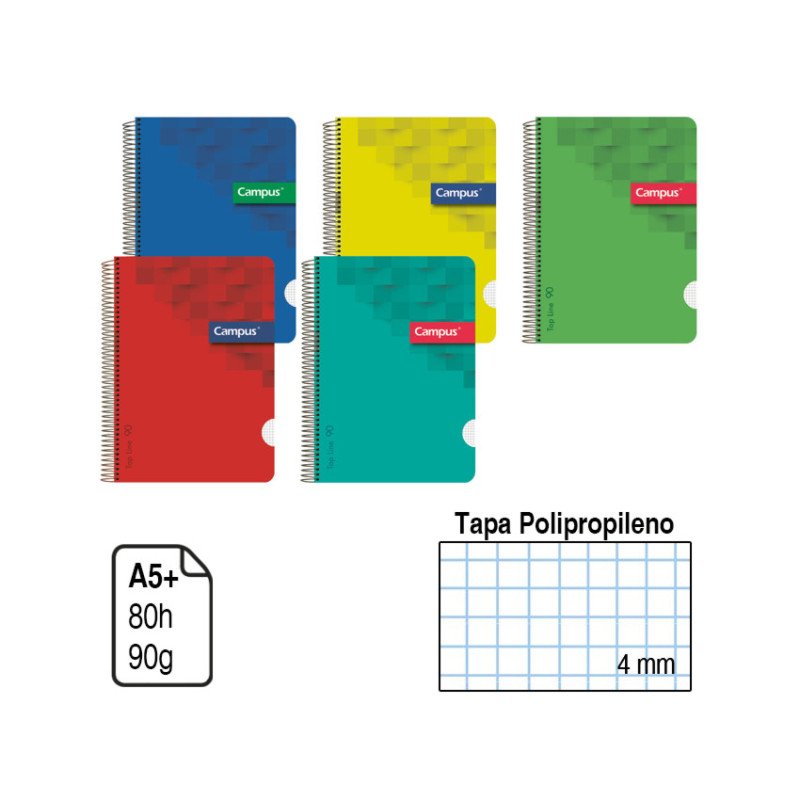 BLOC ESPIRAL CAMPUS A5+ TAPA POLIPROPILENO 80 H. 90 G. CUADRÍCULA 4 MM. REF. 2434