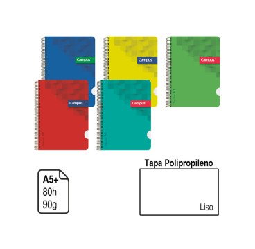 BLOC ESPIRAL CAMPUS A5+ TAPA POLIPROPILENO 80 H. 90 G. LISO REF. 2549