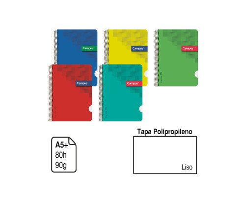 BLOC ESPIRAL CAMPUS A5+ TAPA POLIPROPILENO 80 H. 90 G. LISO REF. 2549