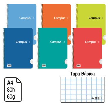 BLOC ESPIRAL CAMPUS A4 TAPA BÁSICA 80 H. CUADRÍCULA 4 MM. REF. 1149
