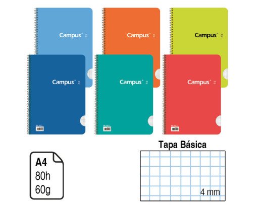 BLOC ESPIRAL CAMPUS A4 TAPA BÁSICA 80 H. CUADRÍCULA 4 MM. REF. 1149