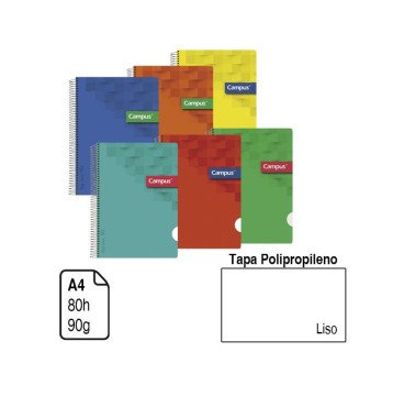 BLOC ESPIRAL CAMPUS A4 TAPA POLIPROPILENO 80 H. 90 G. LISO REF. 2548
