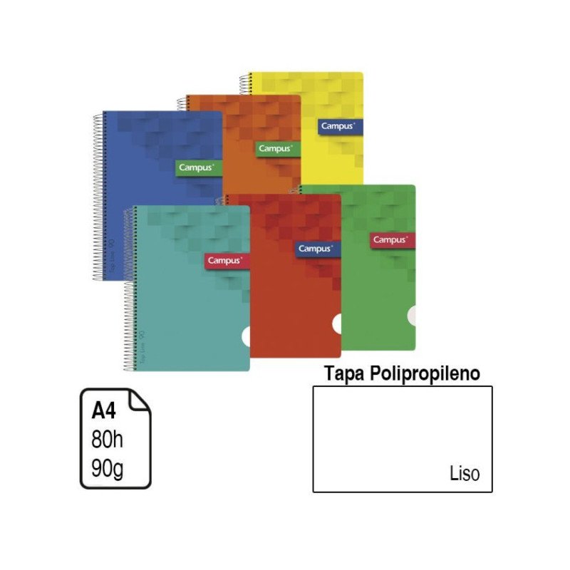 BLOC ESPIRAL CAMPUS A4 TAPA POLIPROPILENO 80 H. 90 G. LISO REF. 2548