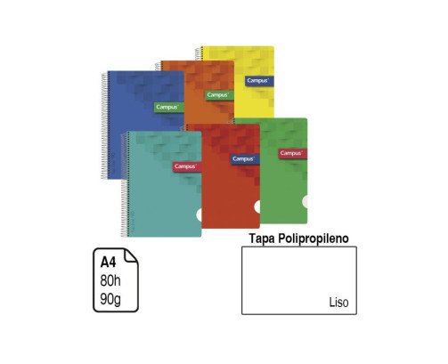 BLOC ESPIRAL CAMPUS A4 TAPA POLIPROPILENO 80 H. 90 G. LISO REF. 2548