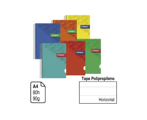 BLOC ESPIRAL CAMPUS A4 TAPA POLIPROPILENO 80 H. 90 G. HORIZONTAL REF. 2428