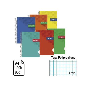 BLOC ESPIRAL CAMPUS A4 TAPA POLIPROPILENO 120 H. 90 G. CUADRÍCULA 4 MM. REF. 2767