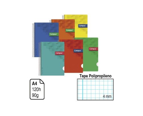 BLOC ESPIRAL CAMPUS A4 TAPA POLIPROPILENO 120 H. 90 G. CUADRÍCULA 4 MM. REF. 2767