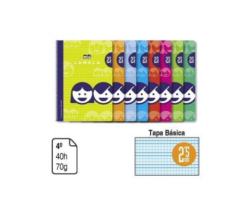 BLOC ESPIRAL LAMELA A5TAPA BÁSICA 40 H. 70 G. CUADROVÍA 2,5 MM. REF. 07002