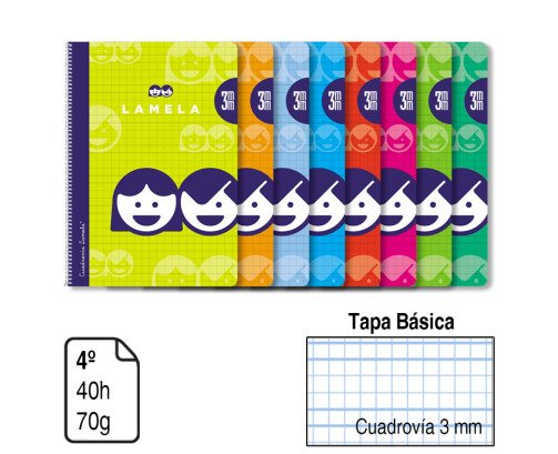 BLOC ESPIRAL LAMELA A5TAPA BÁSICA 40 H. 70 G. CUADROVÍA 3MM. REF. 07003