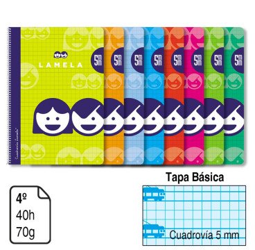 BLOC ESPIRAL LAMELA A5 TAPA BÁSICA 40 H. 70 G. CUADROVÍA 5MM. REF. 07005