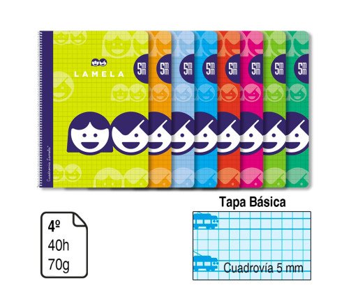 BLOC ESPIRAL LAMELA A5 TAPA BÁSICA 40 H. 70 G. CUADROVÍA 5MM. REF. 07005
