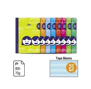 BLOC ESPIRAL LAMELA FOLIO A4 TAPA BÁSICA 80 H. 70 G. CUADROVÍA 2.5MM. REF. 07F002