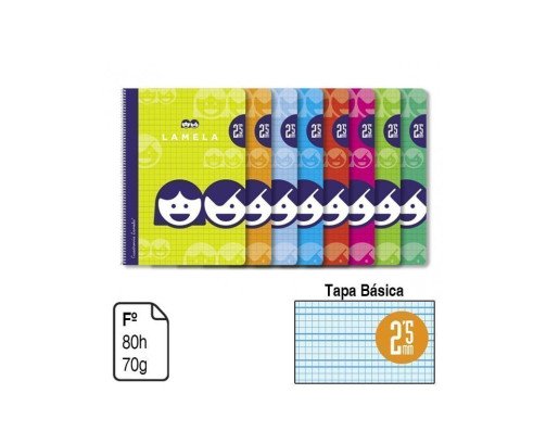 BLOC ESPIRAL LAMELA FOLIO A4 TAPA BÁSICA 80 H. 70 G. CUADROVÍA 2.5MM. REF. 07F002