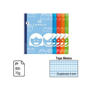 BLOC ESPIRAL LAMELA FOLIO A4 TAPA BÁSICA 80 H. 70 G. CUADROVÍA 3MM. REF. 07F003