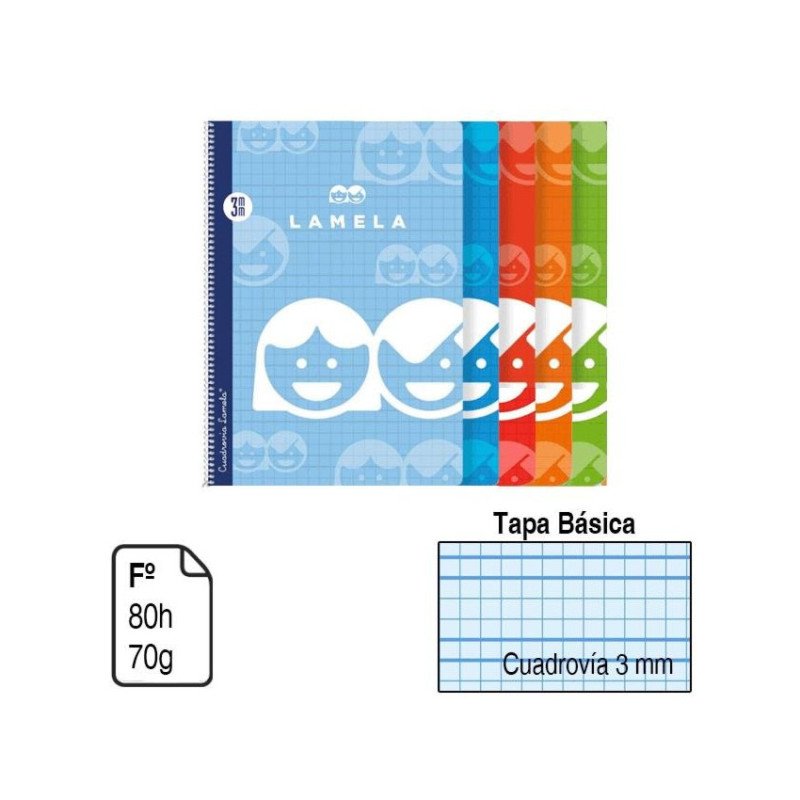 BLOC ESPIRAL LAMELA FOLIO A4 TAPA BÁSICA 80 H. 70 G. CUADROVÍA 3MM. REF. 07F003
