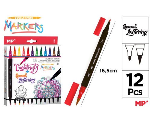12 ROTULADOR LETTERING DOBLE PUNTA PINCEL