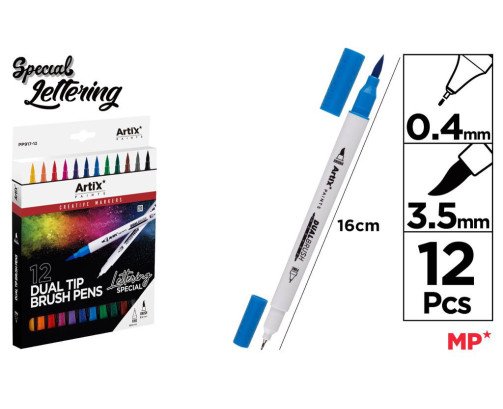 12 ROTULADOR LETTERING DOBLE PUNTA FINA 0.4MM Y PINTA PINCEL 3.5MM